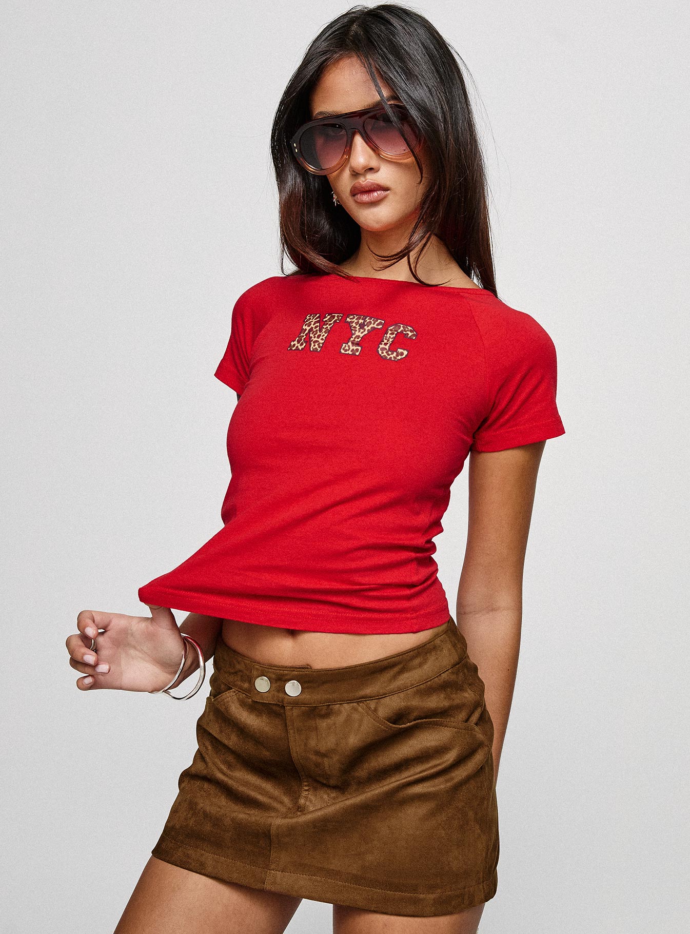Nyc Leopard Graphic Top Red