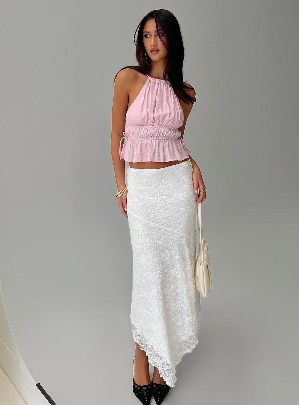 Freebirds Lace Midi Skirt White
