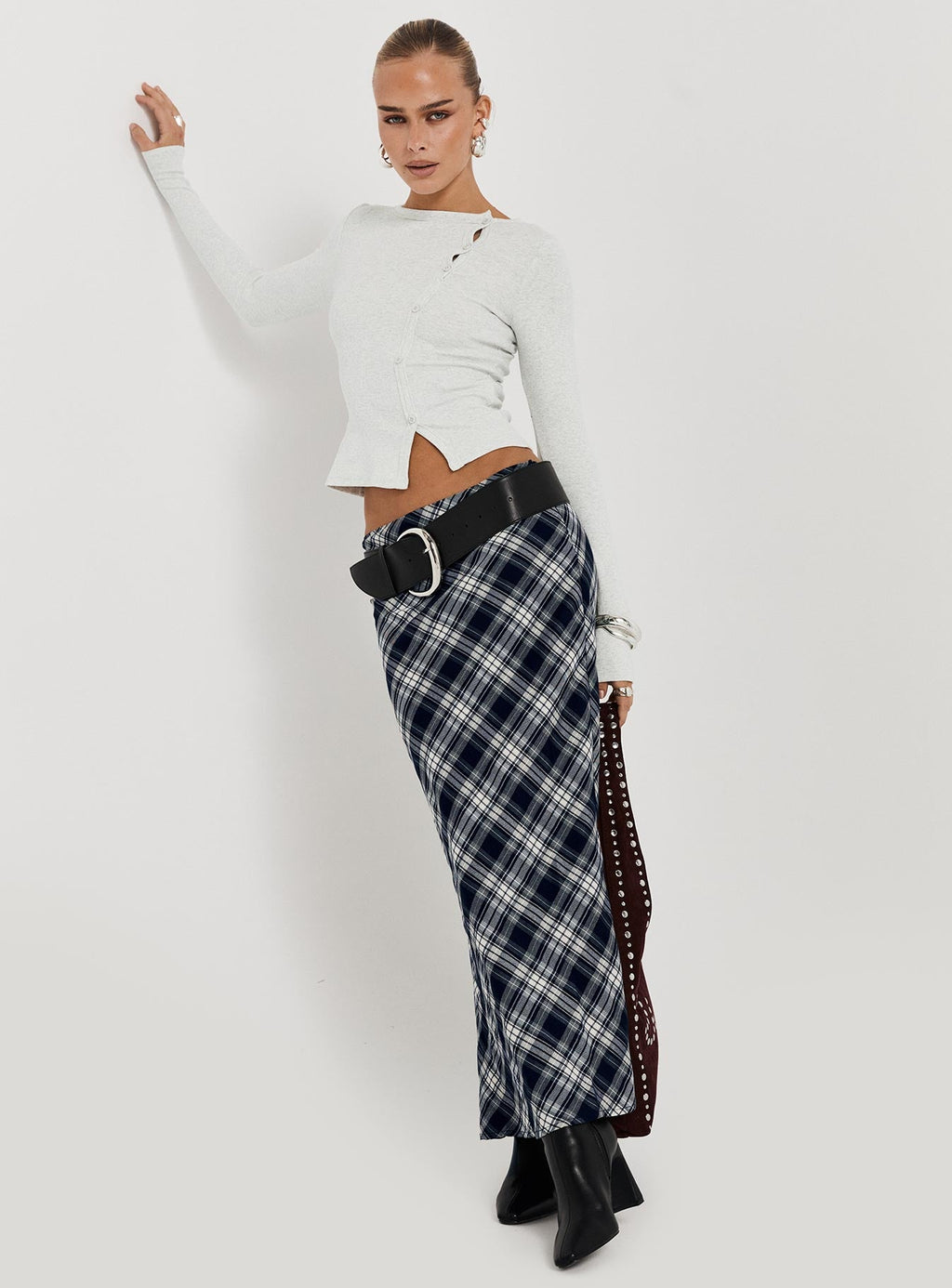 Everlie Low Waist Maxi Skirt Check Multi