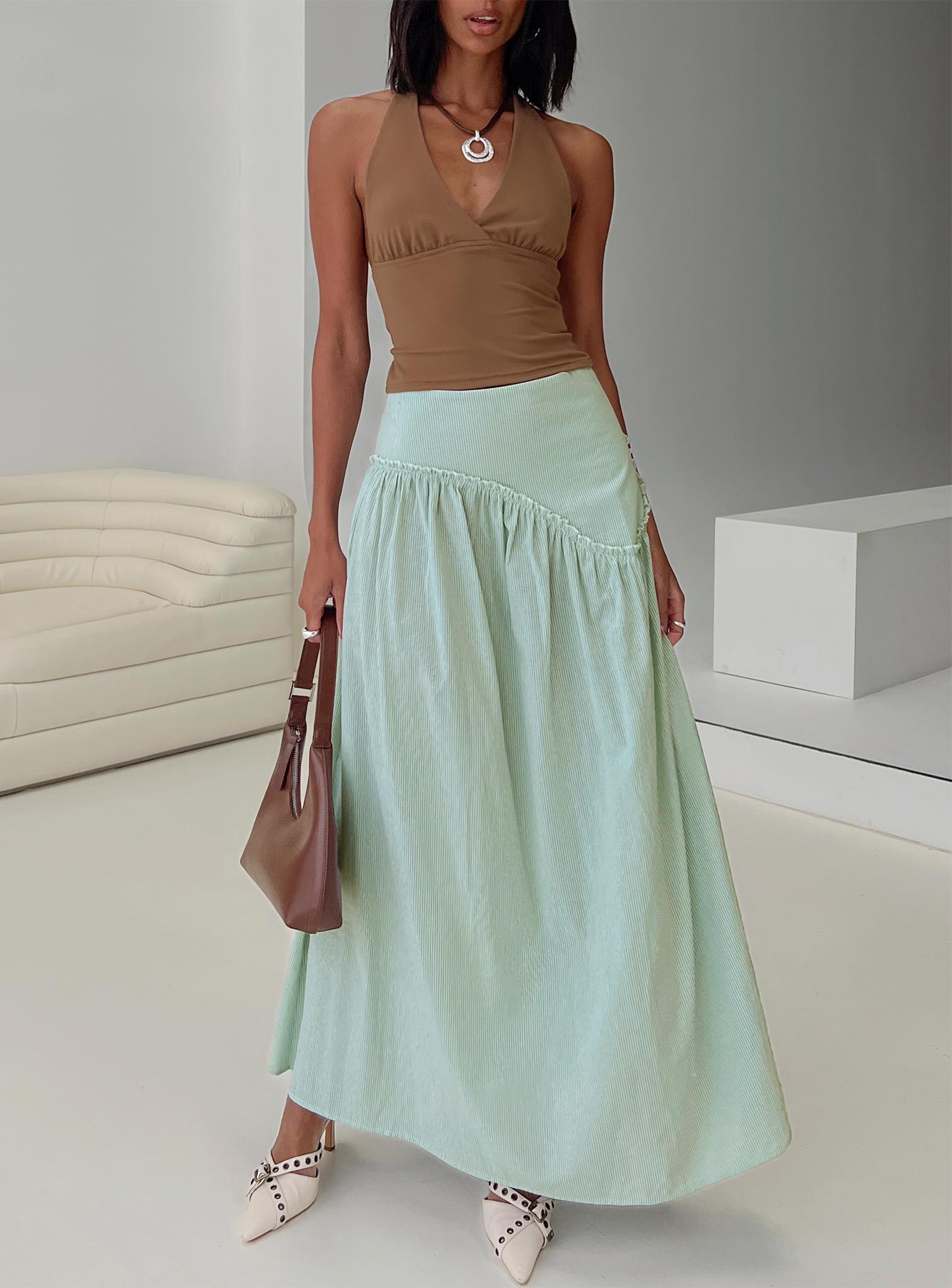 Yasemine Maxi Skirt Green / White