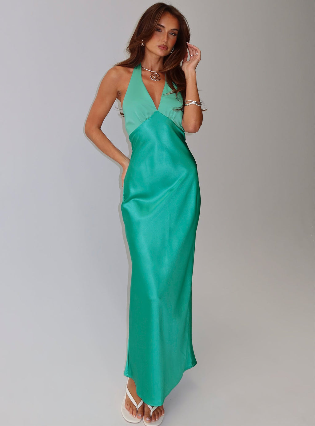 Annalia Scarf Tie Maxi Dress Aqua