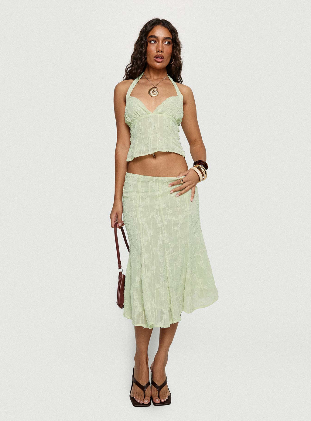 Aspyn Embroidered Midi Skirt Sage Green