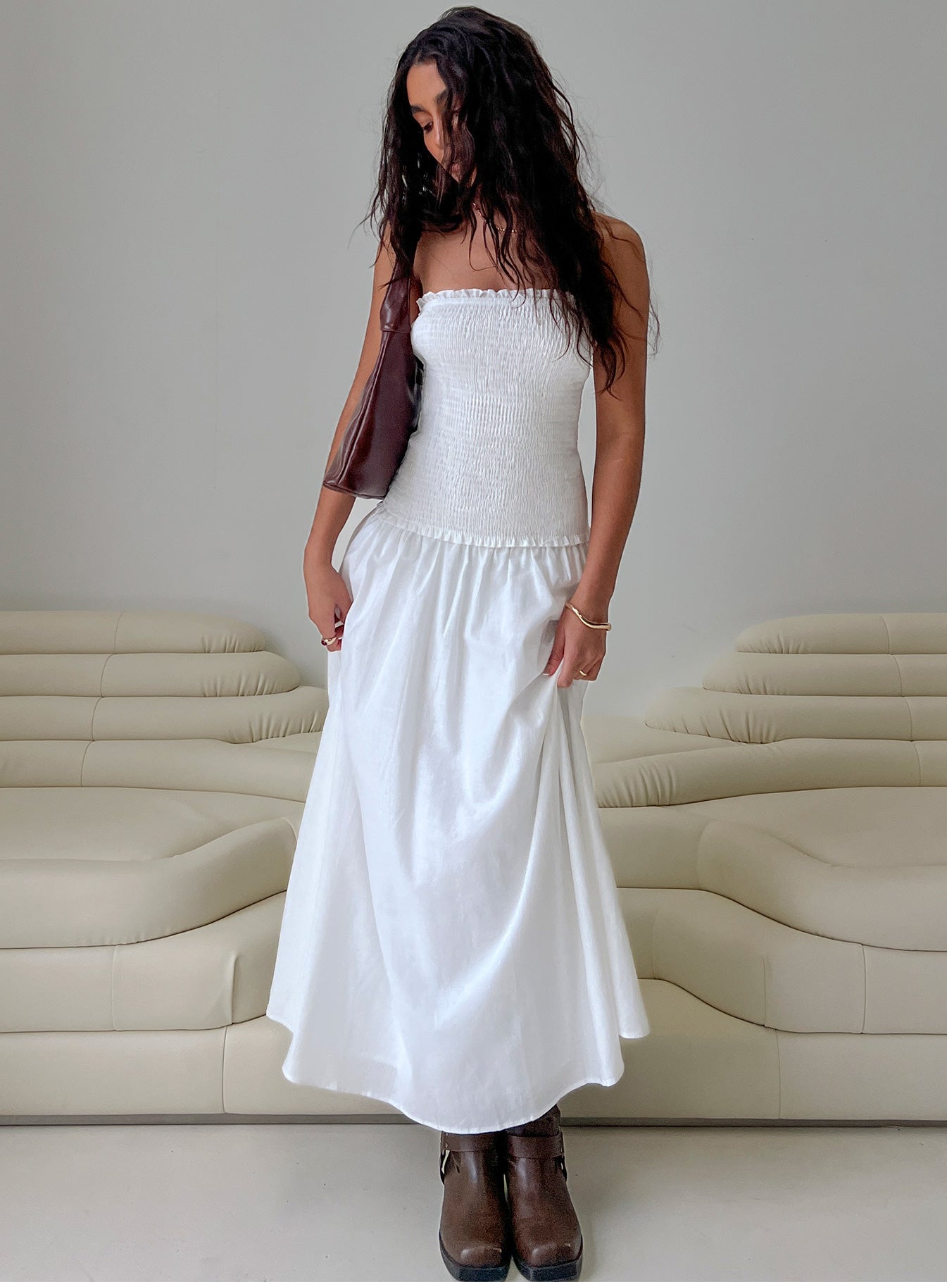 Tinsie Strapless Maxi Dress White