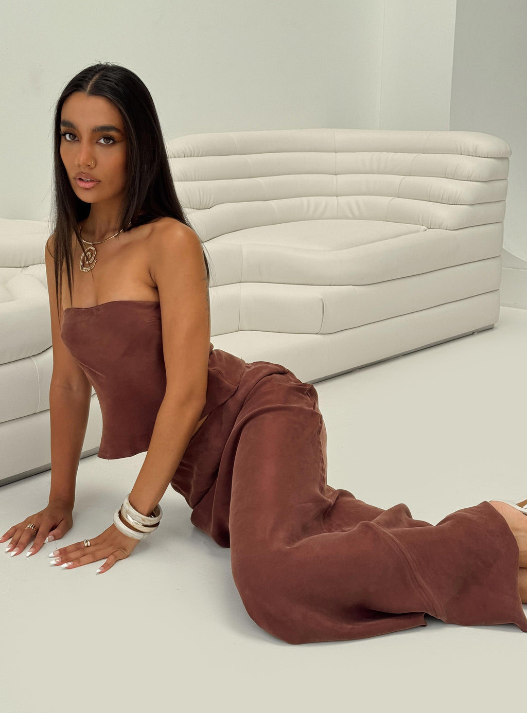 Lucelia Strapless Top Brown