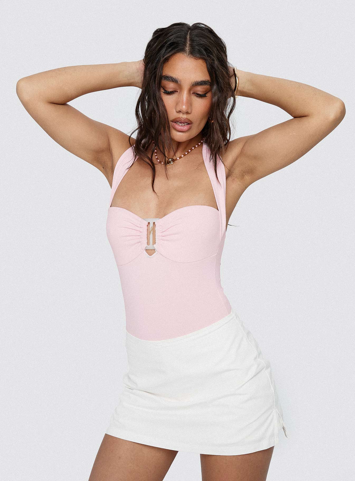 Swaying Buckle Detail Bodysuit Pink