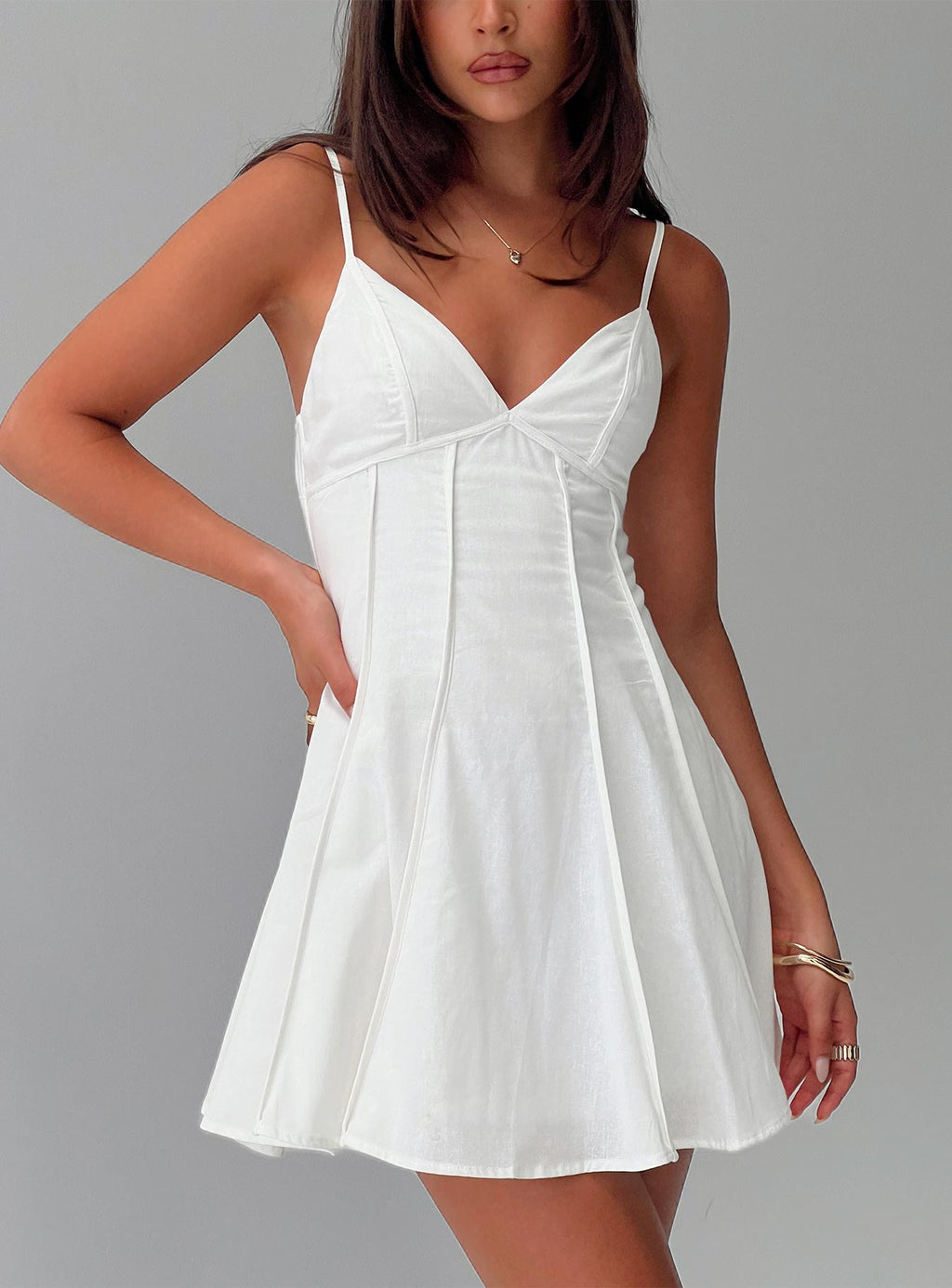 Libertie Pleat Mini Dress White