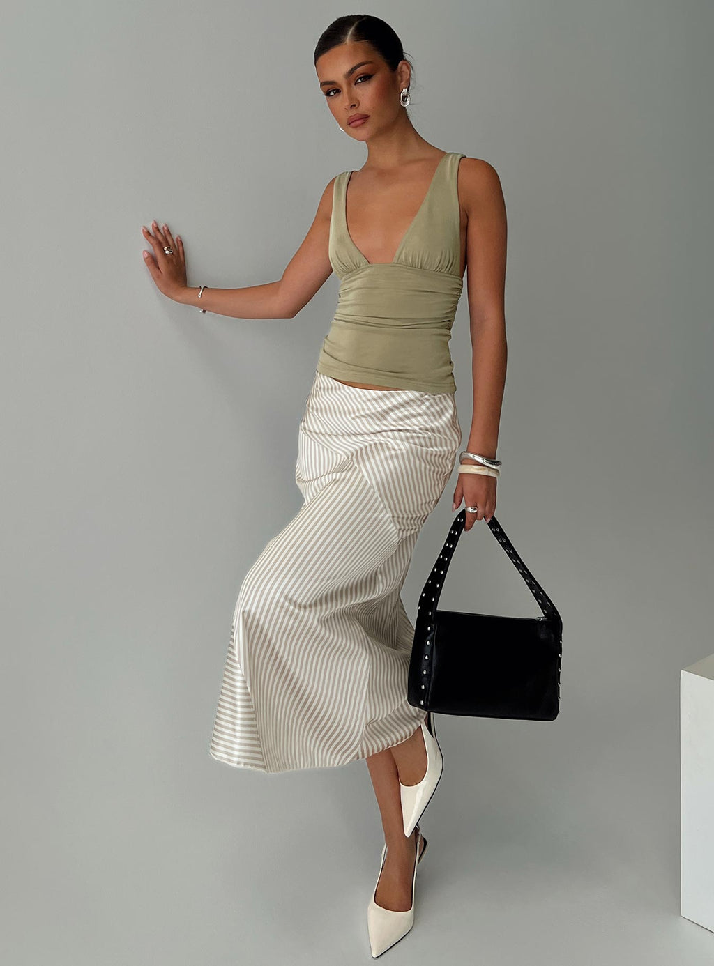 Priscella Asymmetrical Midi Skirt Multi