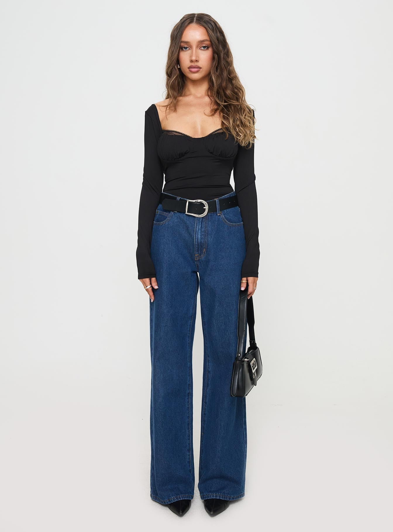 Peekaboo Long Sleeve Bodysuit Black