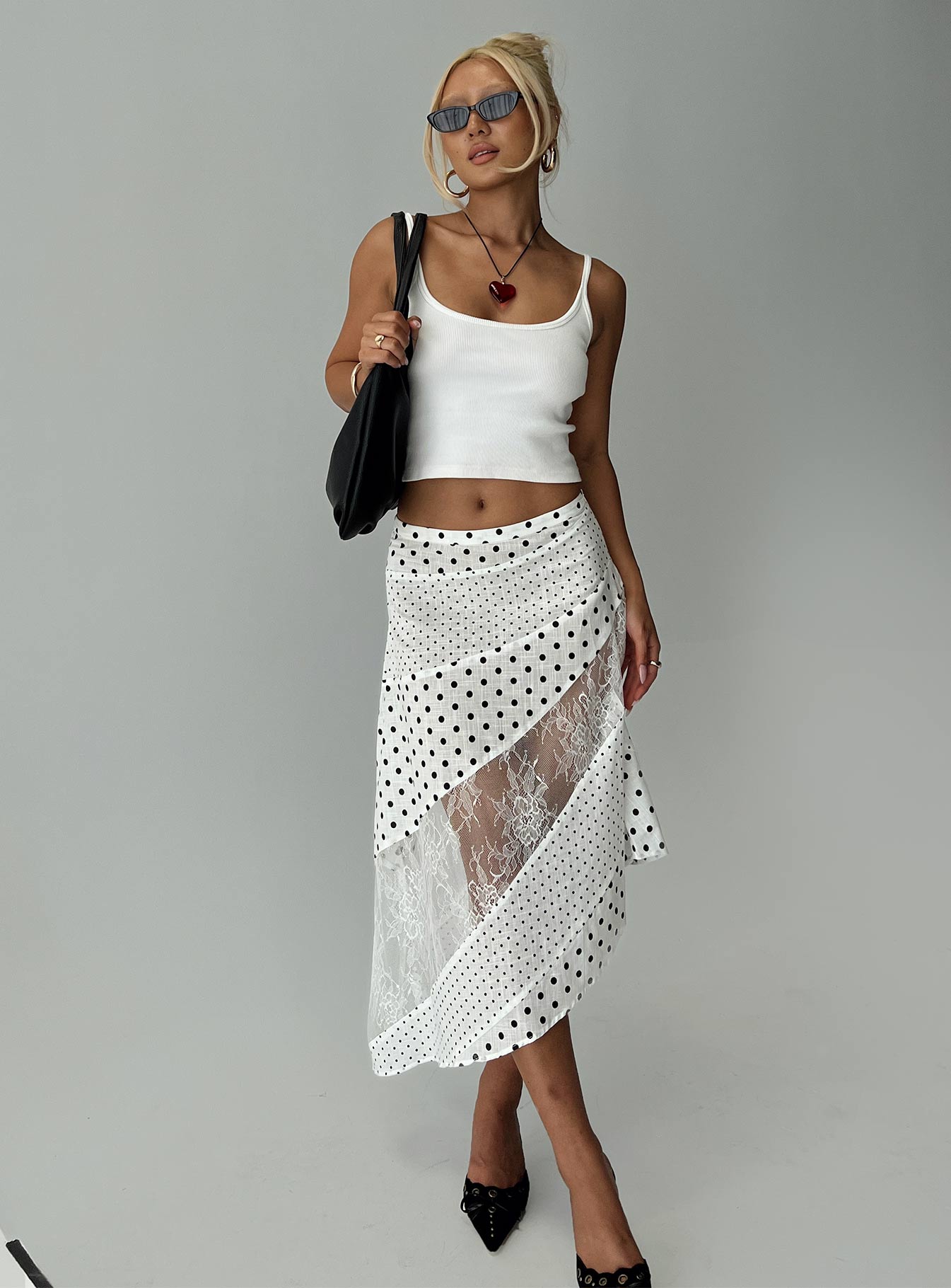 Rennar Maxi Skirt White / Polka Dot