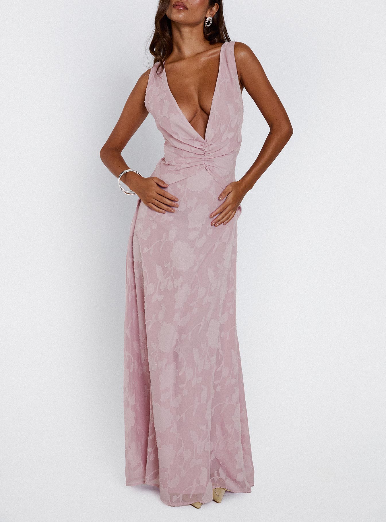 Frederica Plunge Burnout Maxi Dress Mauve