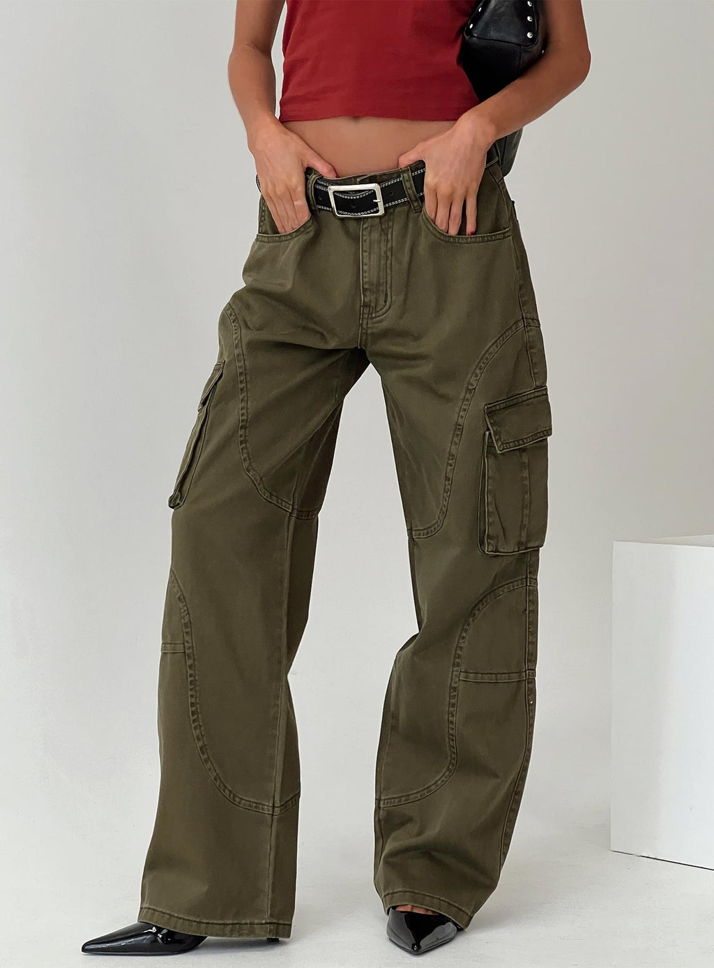 Ahstin Mid Rise Straight Leg Cargo Jeans Green
