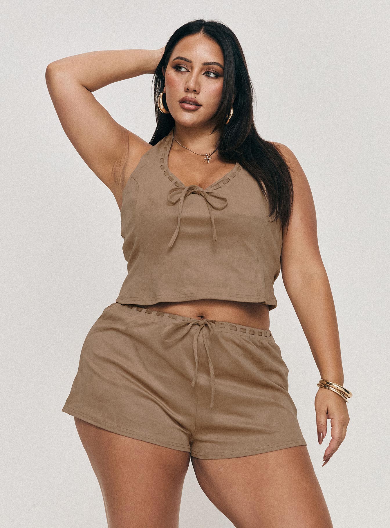 Eternal Youth Faux Suede Top Taupe Curve