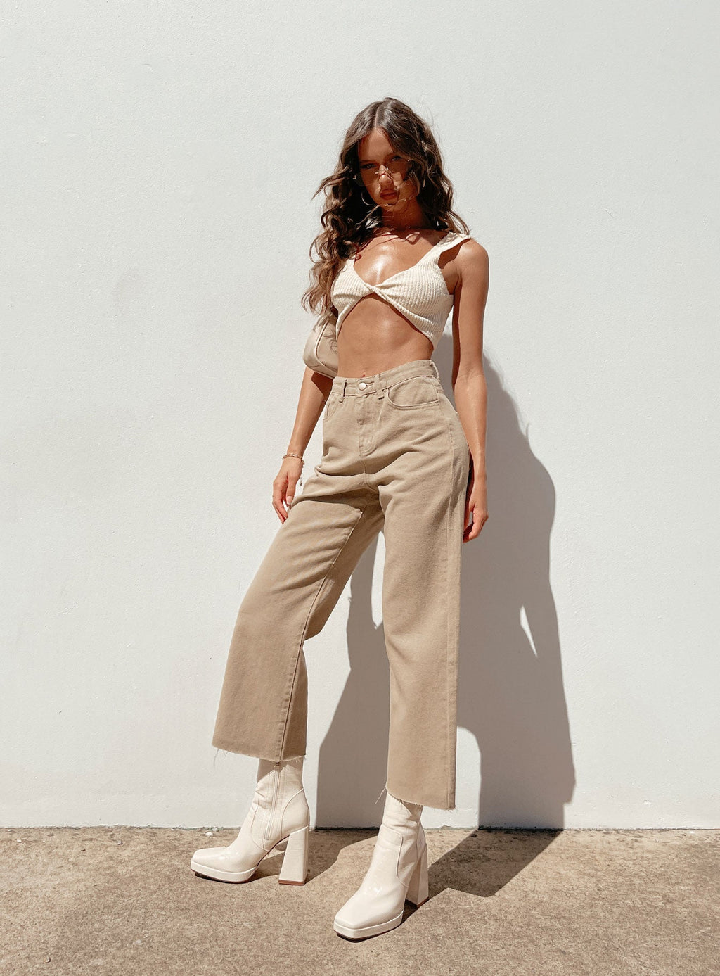 Ruby Cropped Jeans Tan