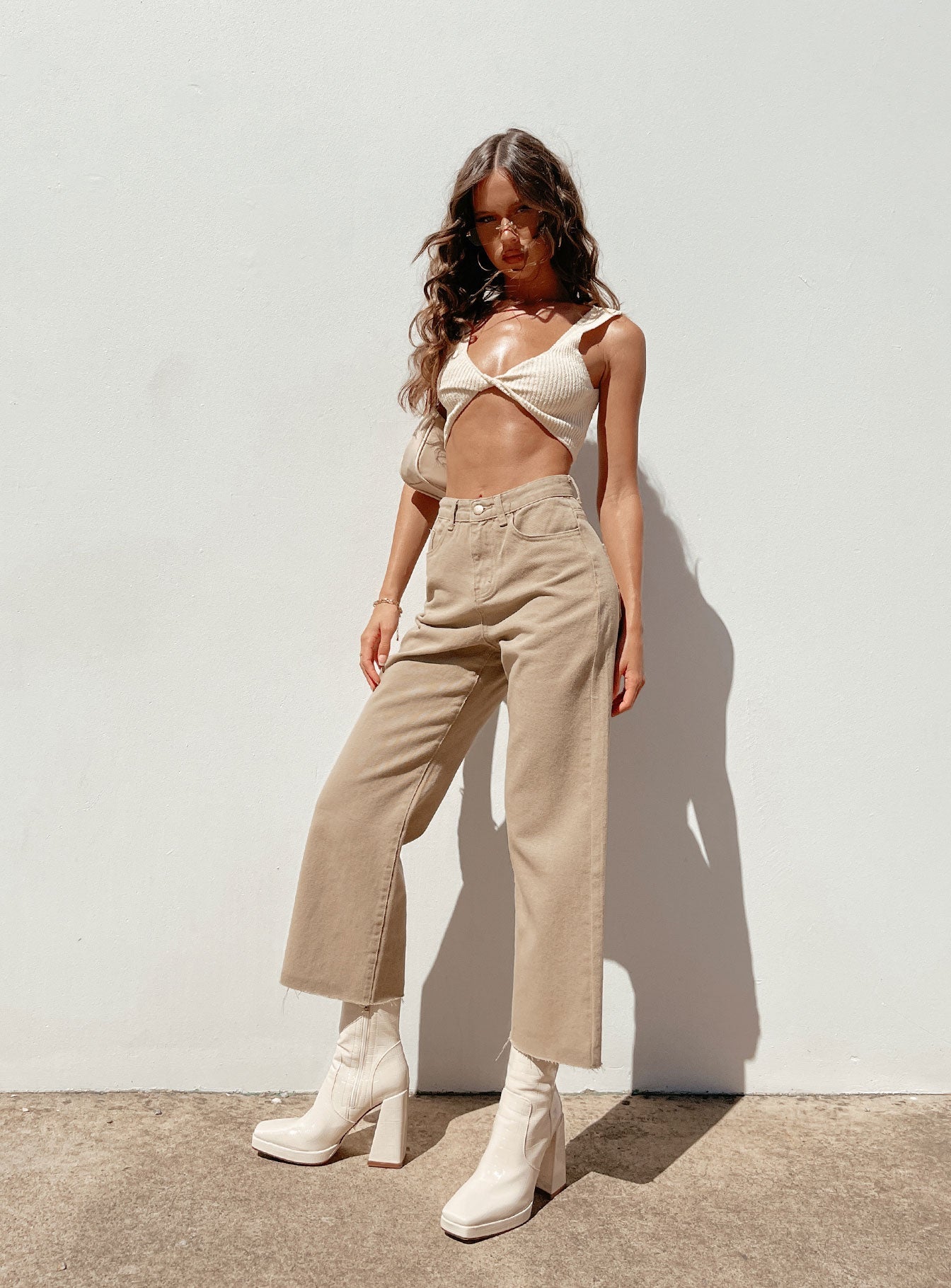 Ruby Cropped Jeans Tan