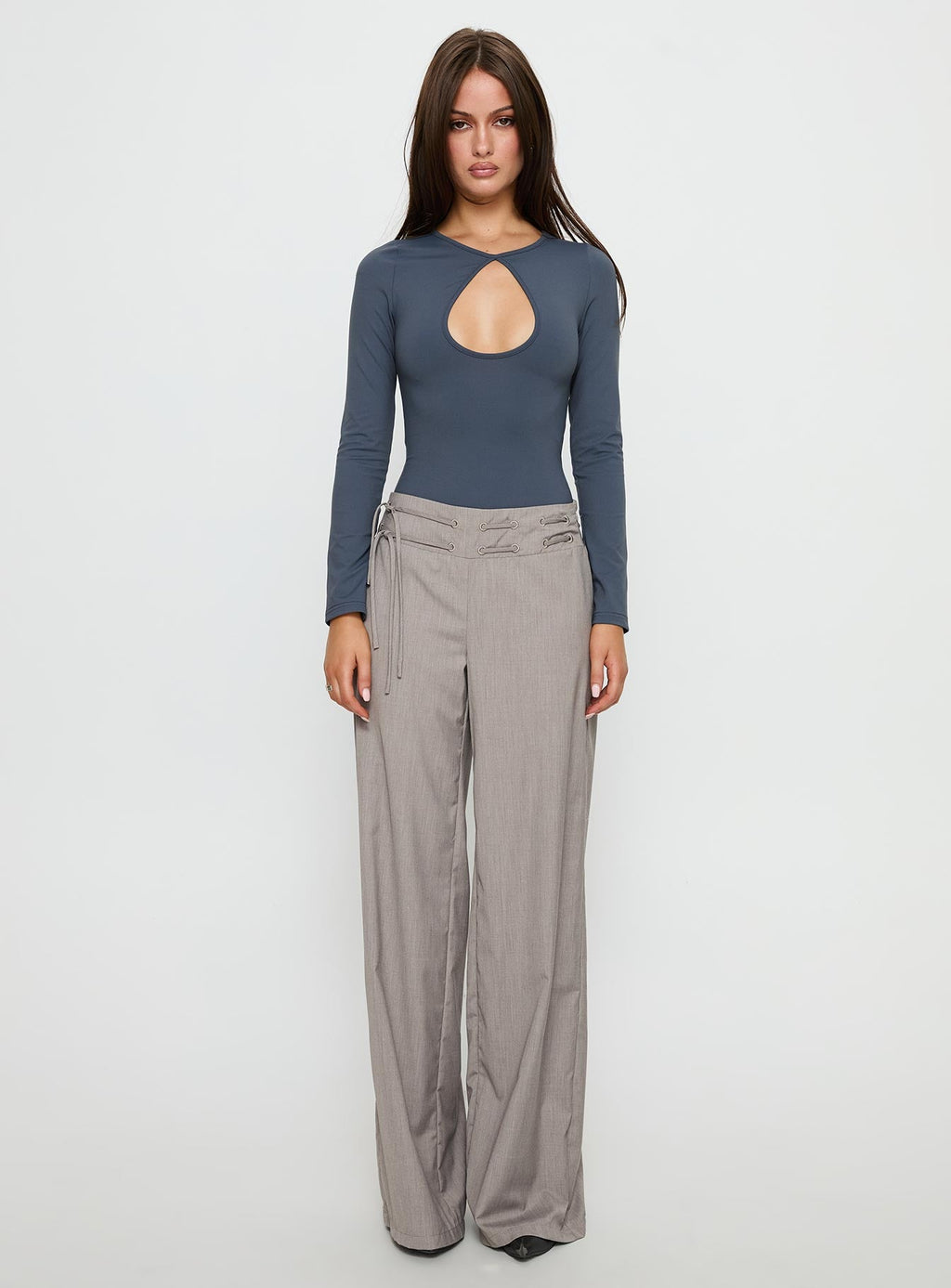 Make It Yours Cut Out Long Sleeve Bodysuit Slate