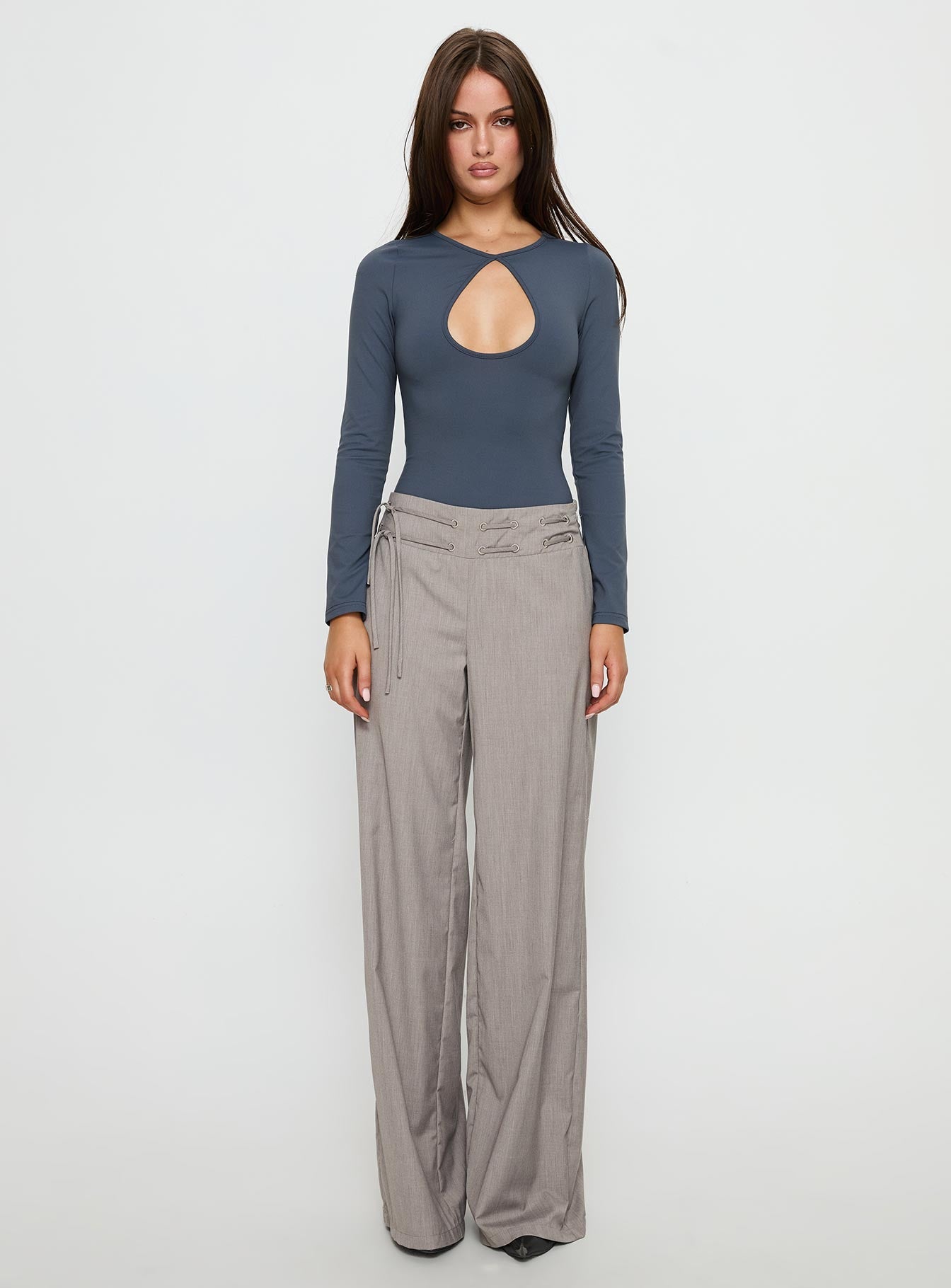 Make It Yours Cut Out Long Sleeve Bodysuit Slate