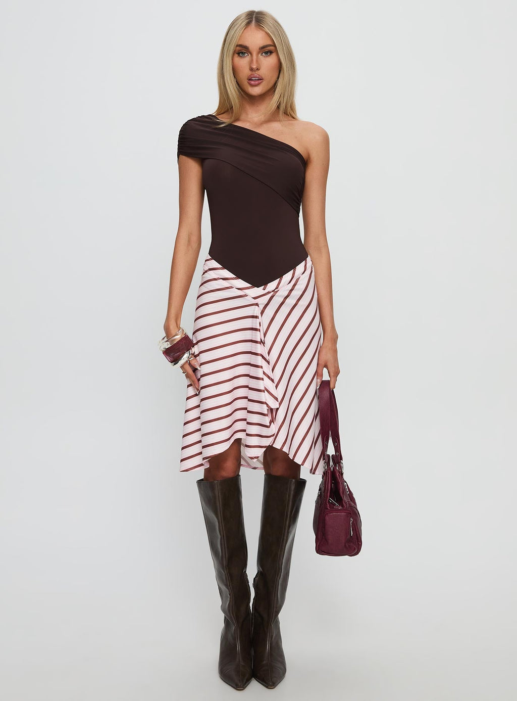 Celyra One Shoulder Bodysuit Chocolate