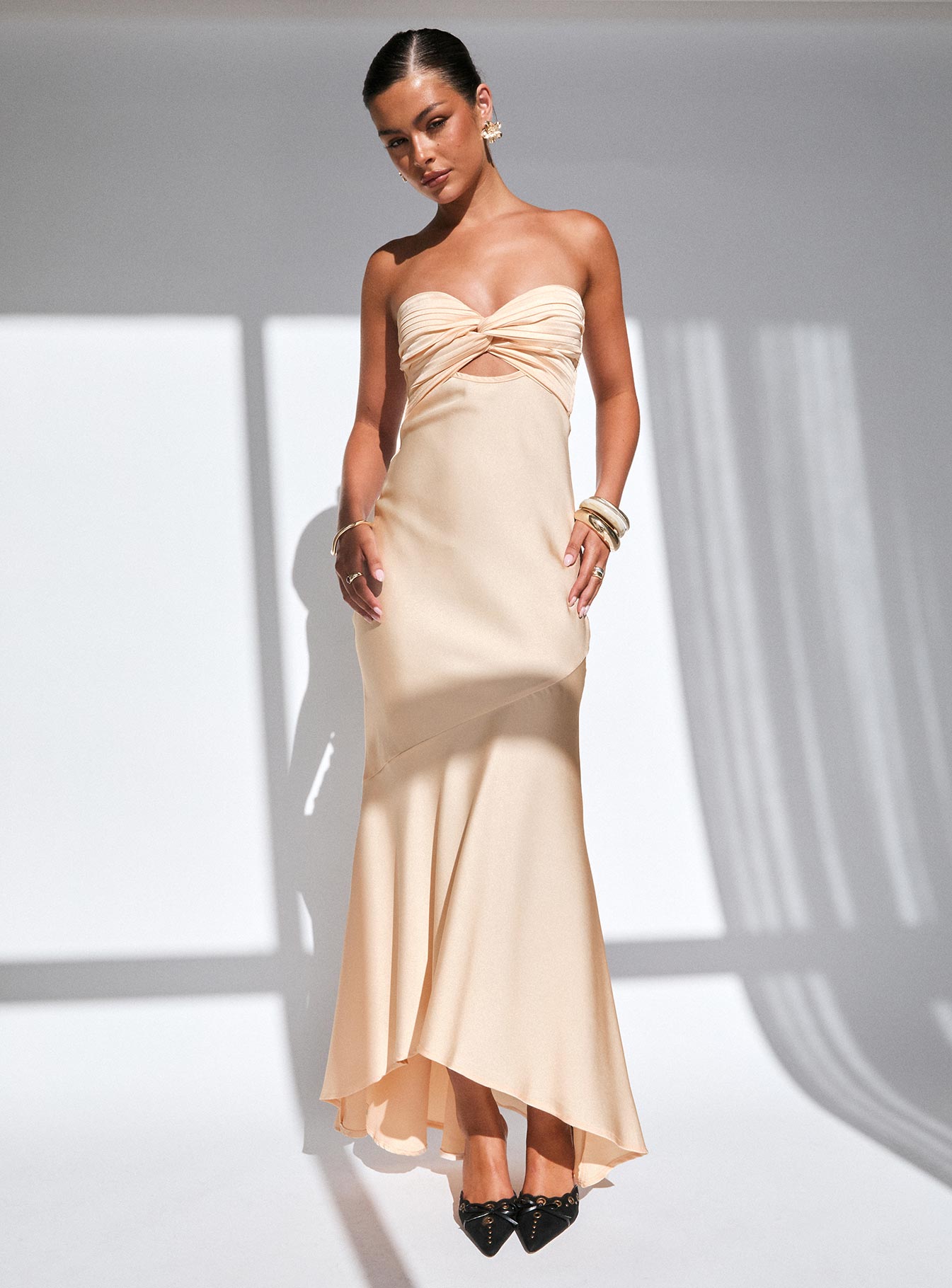 Stand A Chance Twist Detail Maxi Dress Champagne