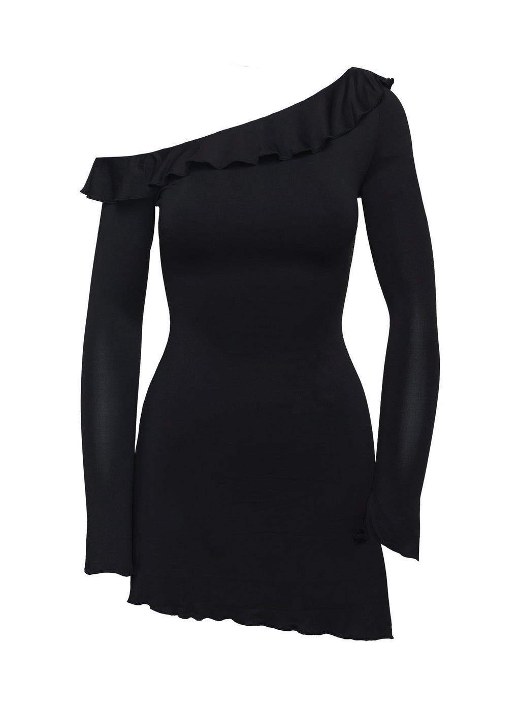 Bewitched Long Sleeve One Shoulder Mini Dress Black