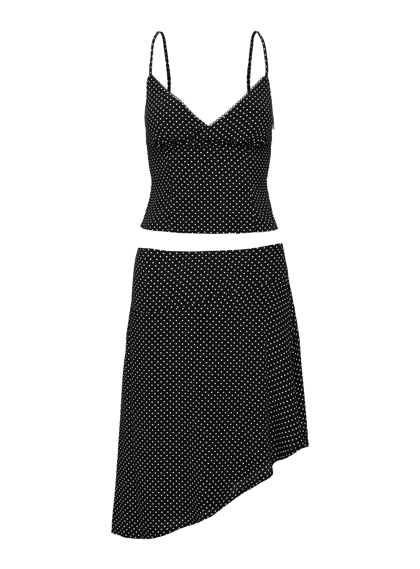 Cabernet Asymmetrical Set Black Polka