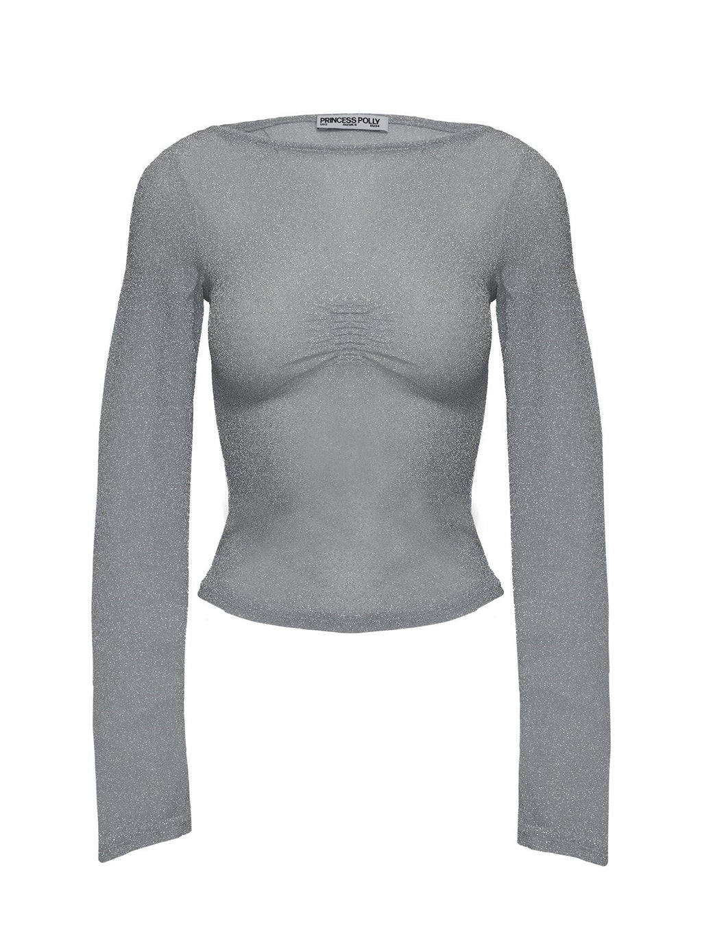Crystal Clear Long Sleeve Mesh Top Silver