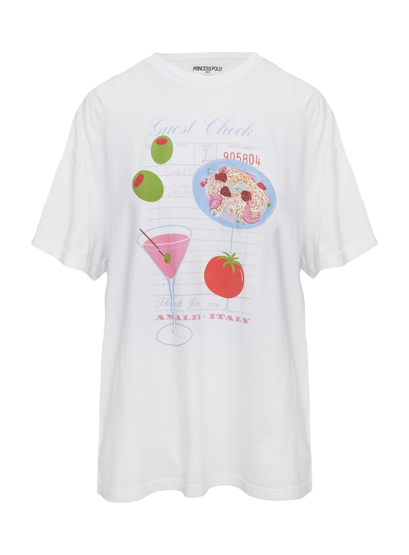 Dine With Me Oversized Graphic Top White