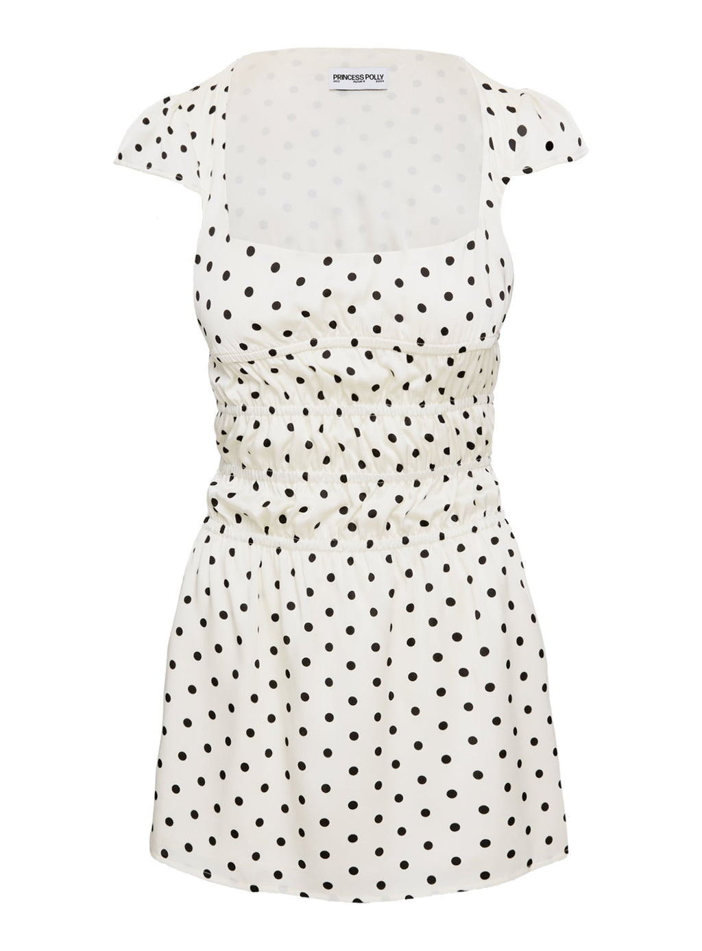 Evangelie Ruched Mini Dress White Polka