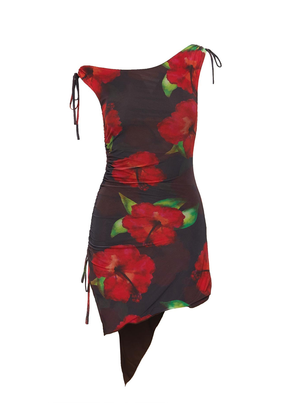 Harmonie One Shoulder Mini Dress Brown / Red