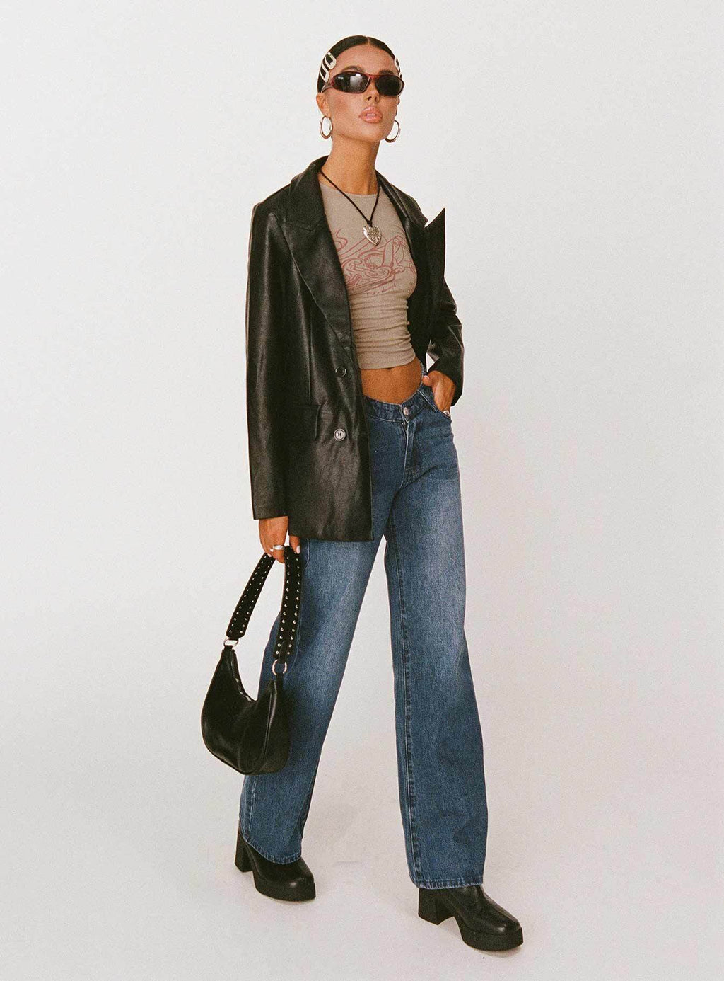 Karol V-waist Wide Leg Jeans Dark Wash Denim