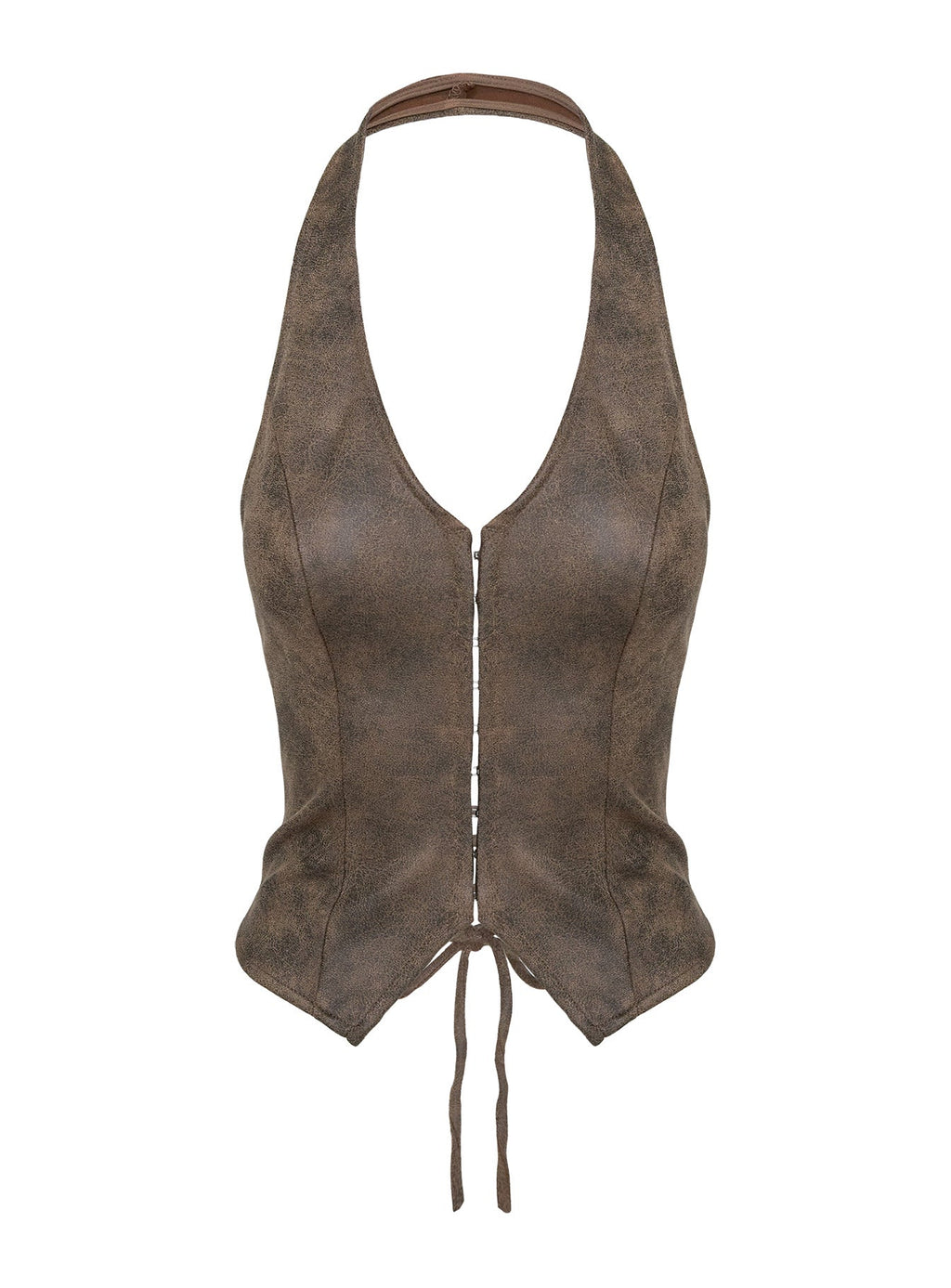 Running Away Faux Leather Halter Top Brown