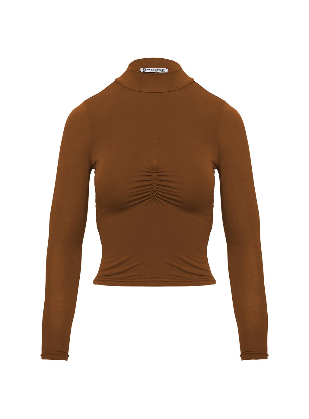 Valley Girls Ruched Long Sleeve Top Brown