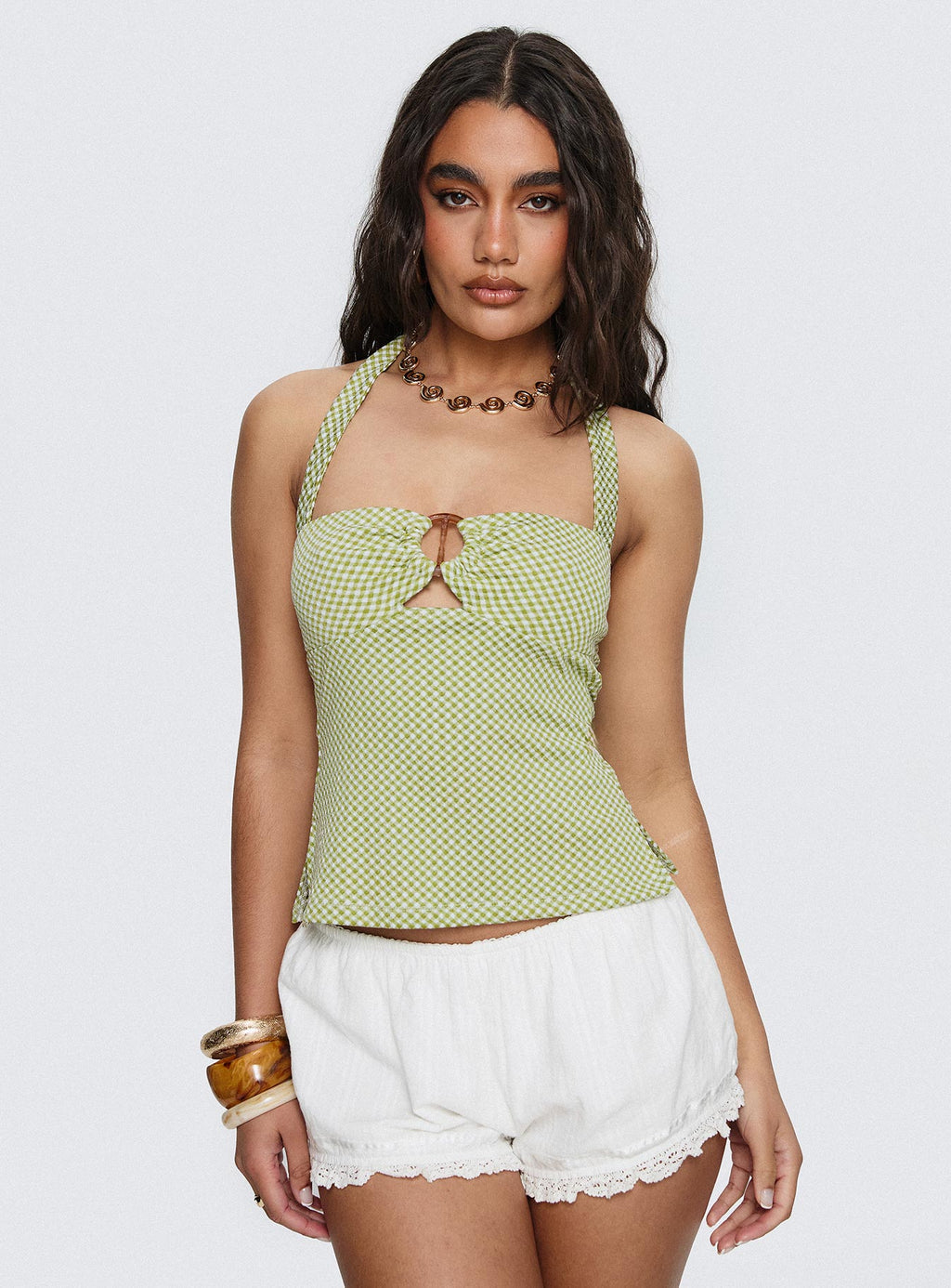 Zaelis Ring Detail Halter Top Green